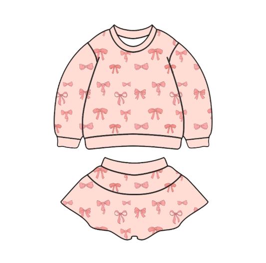 Pink Bow French Terry Skort Set