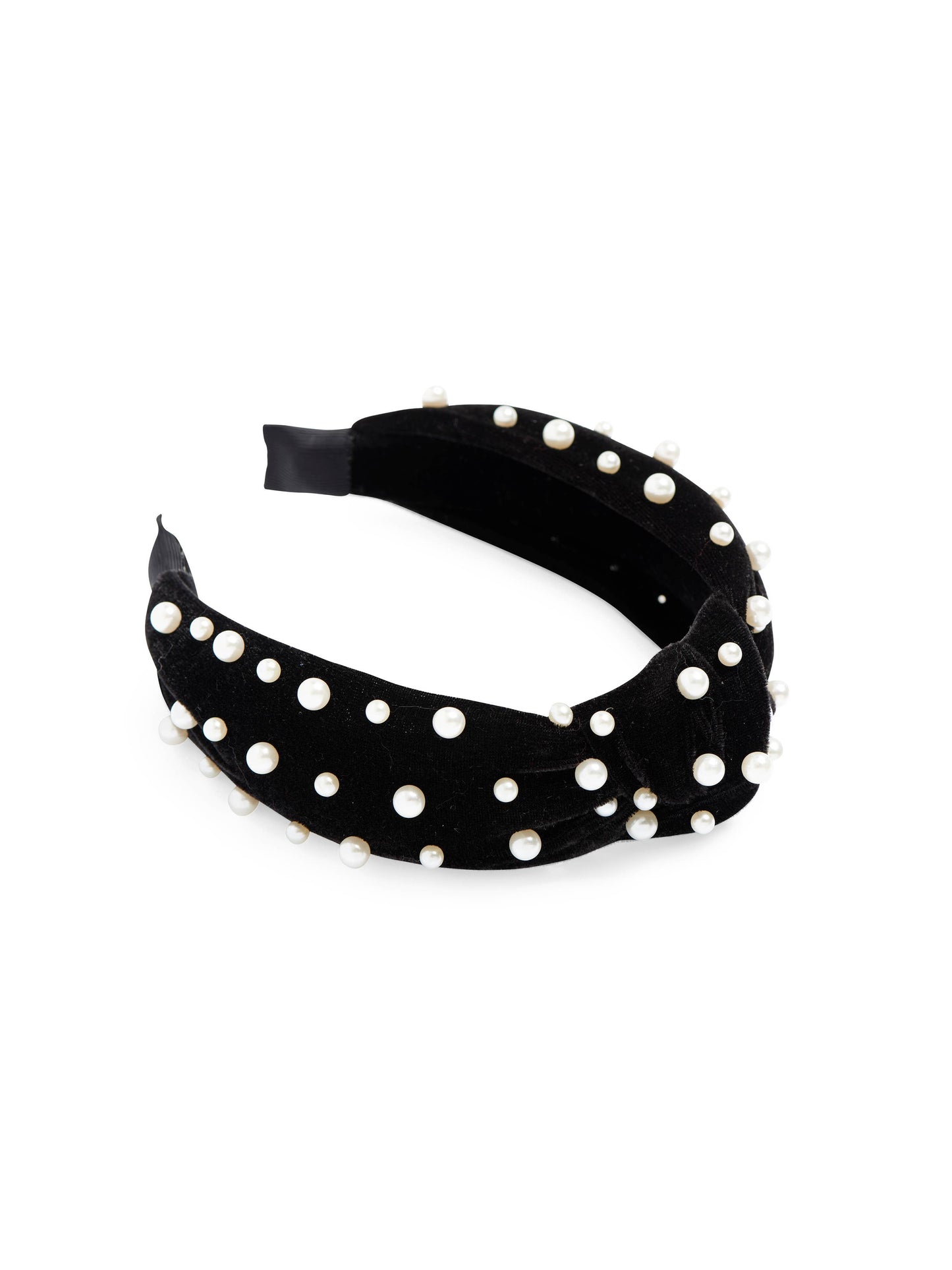 VELVET/PEARLS KNOTTED HEADBAND