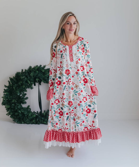 Mama Poinsettia Ruffle Pajama
