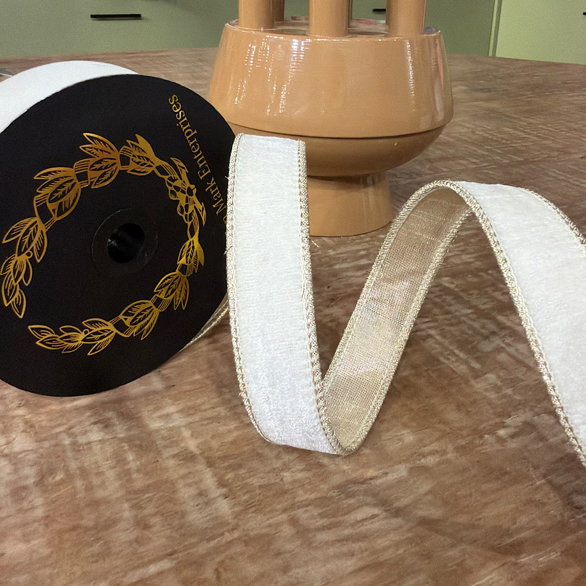 White Velvet Metallic Gold Dupion Backing