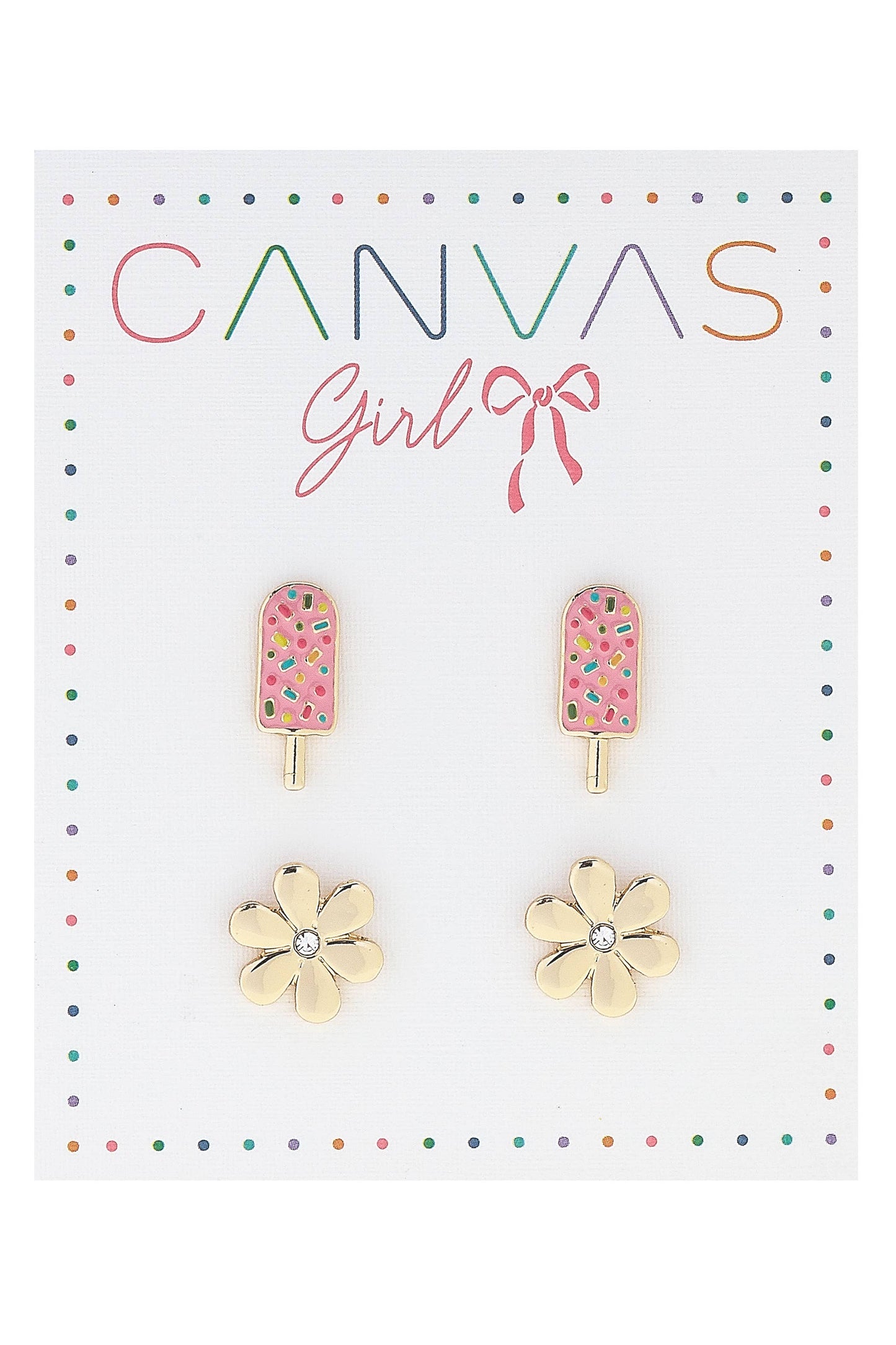 Lena Popsicle & Rhinestone Flower Children's Studs Set