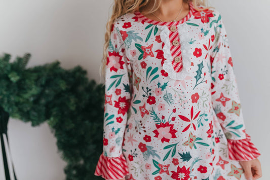 Girls-Poinsettia Ruffle Pajama