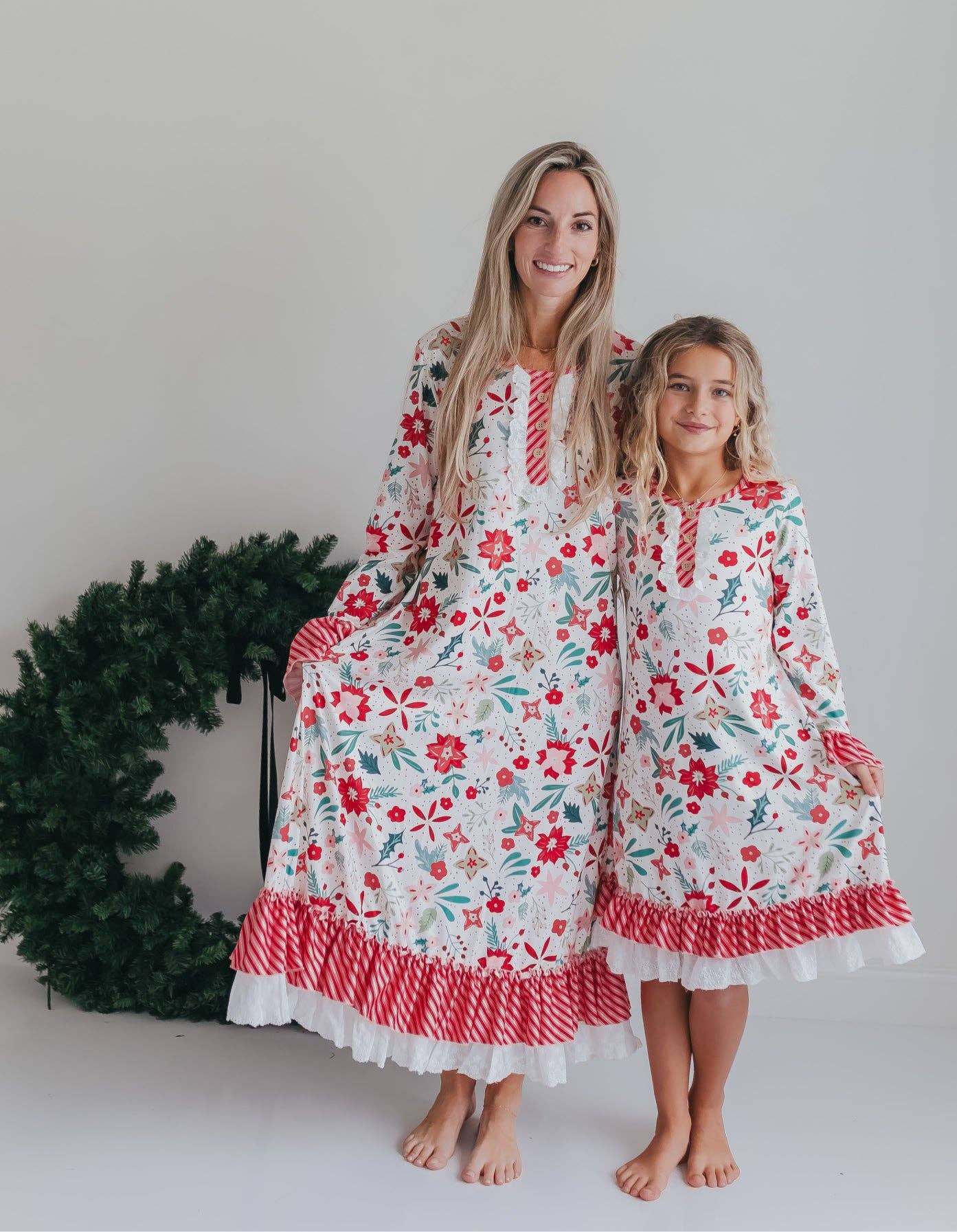 Girls-Poinsettia Ruffle Pajama