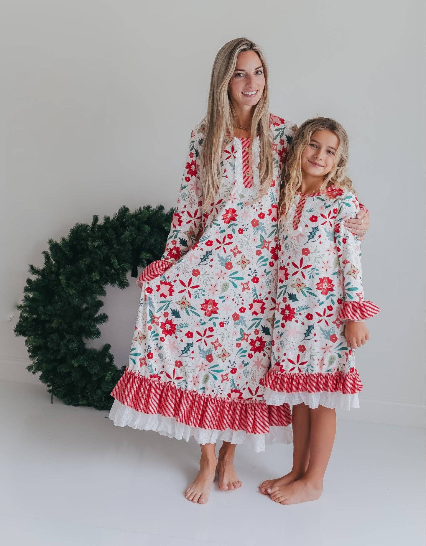 Girls-Poinsettia Ruffle Pajama