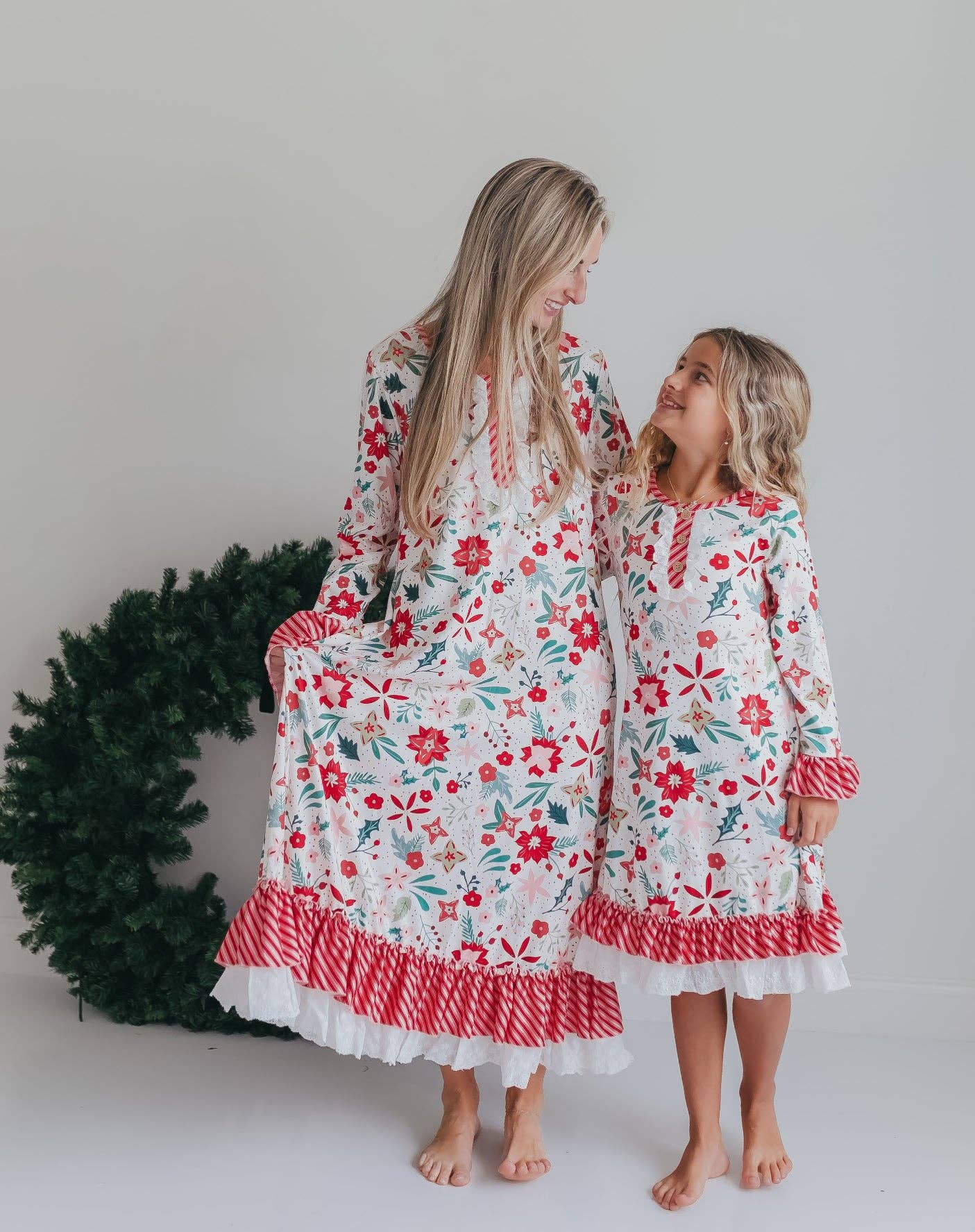 Girls-Poinsettia Ruffle Pajama