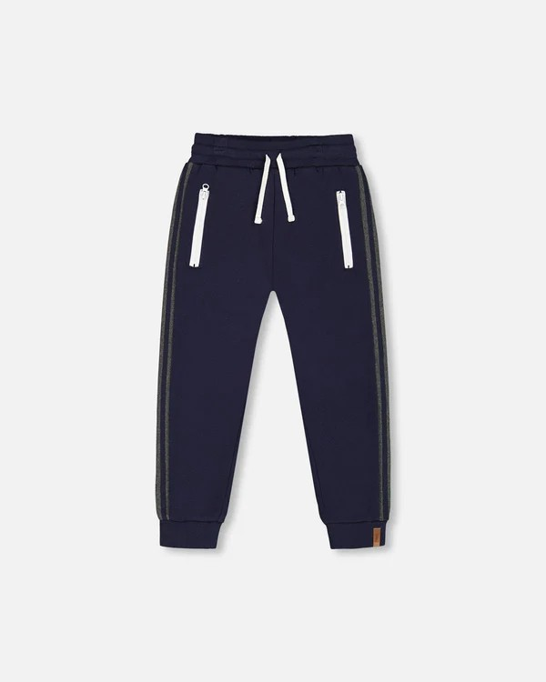 Side Rib Fleece Pants-Navy
