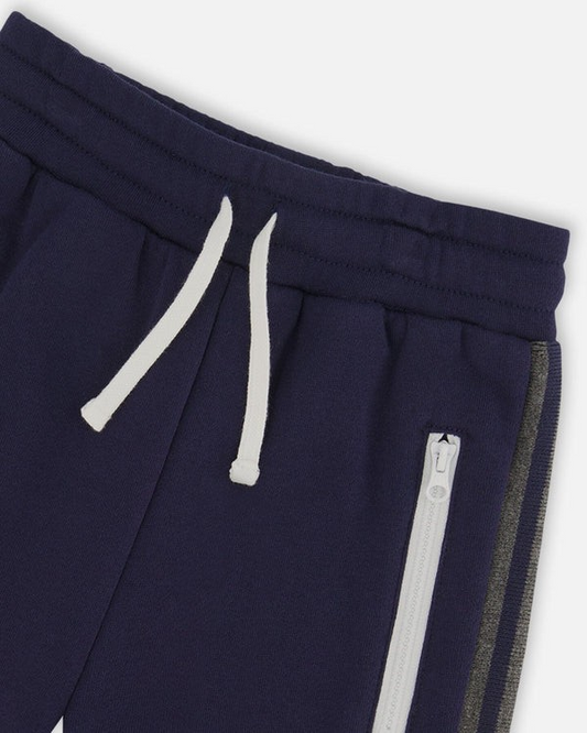 Side Rib Fleece Pants-Navy