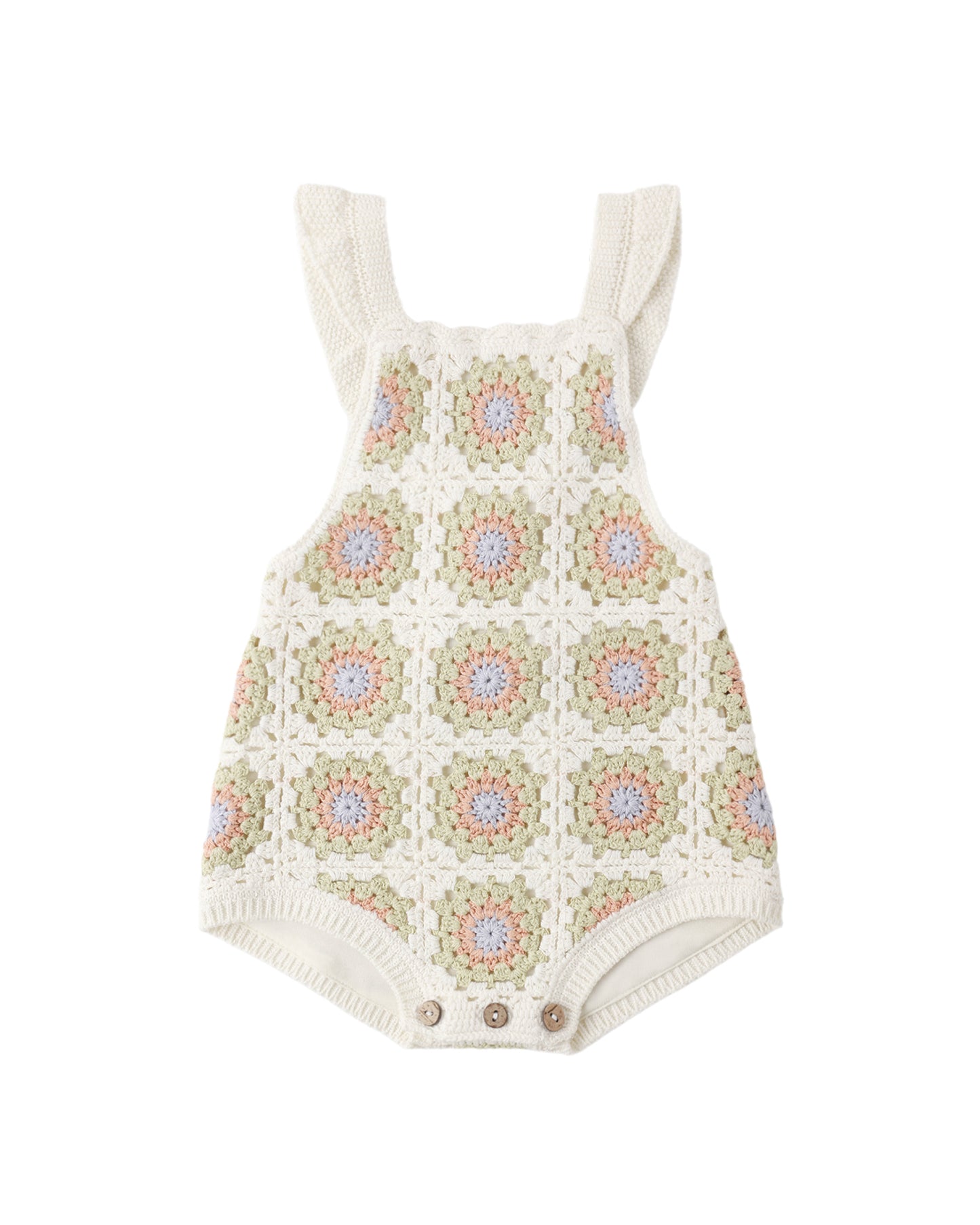 Citron Daisy Check Crochet Romper