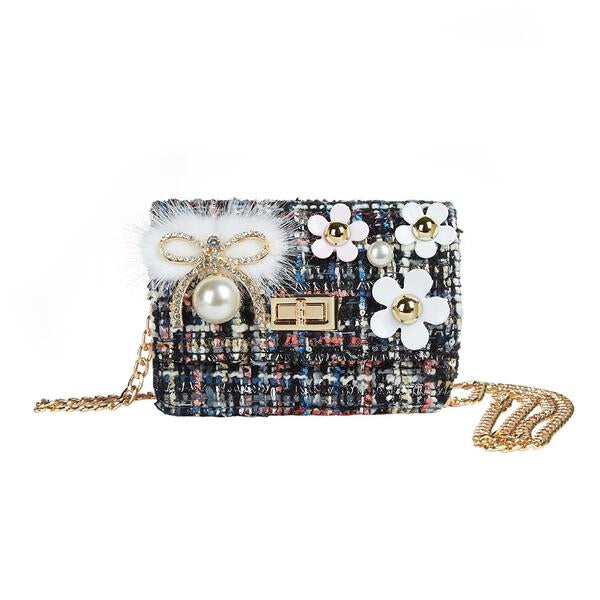 Floral & Bow Tweed Purse