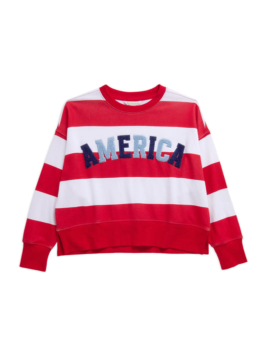 "AMERICA" Rugby Striped Sweatshirt