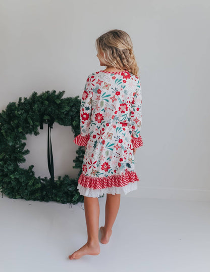 Girls-Poinsettia Ruffle Pajama