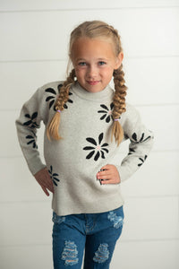 Gray Flower Crew Neck Sweater