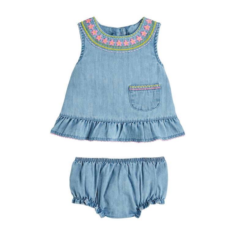 Denim Floral Pinafore Set