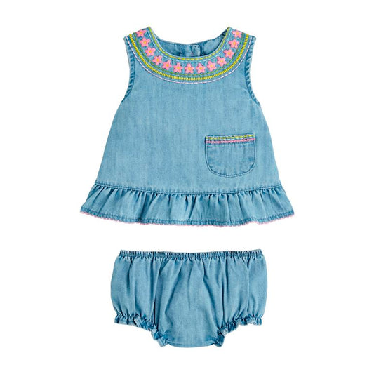 Denim Floral Pinafore Set