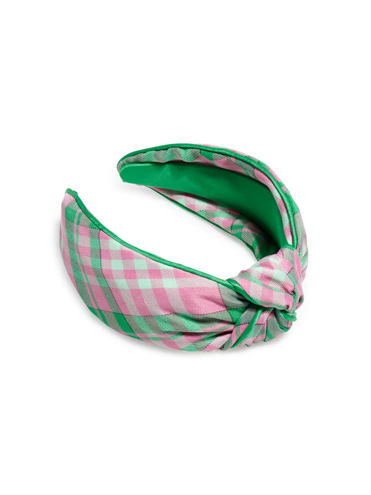 Green Plaid Knotted Headband