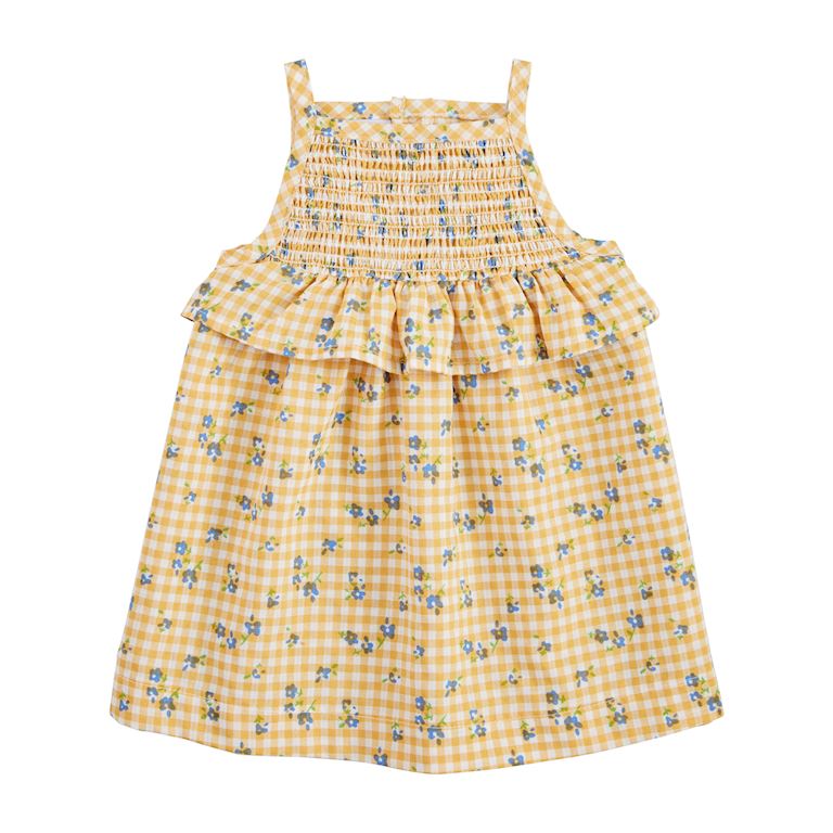 Yellow Gingham Floral Dress