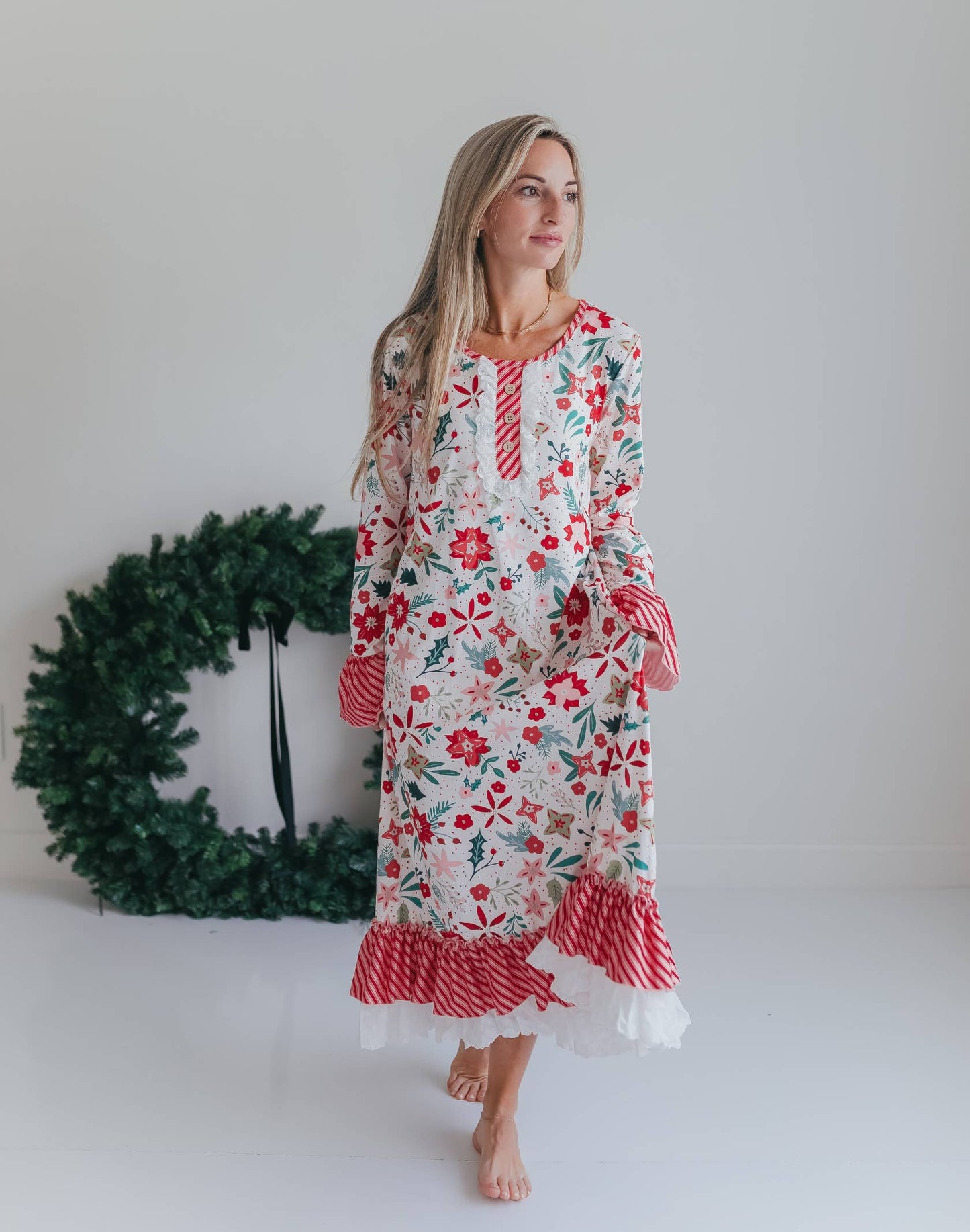 Mama Poinsettia Ruffle Pajama