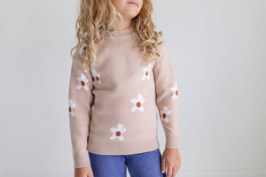 Beige Flower Crew Neck Sweater