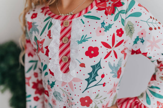 Girls-Poinsettia Ruffle Pajama