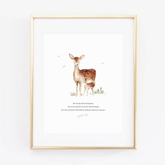 Joshua 1:9 mama + baby deer print