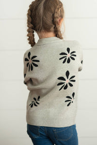 Gray Flower Crew Neck Sweater