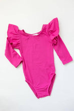 Load image into Gallery viewer, Hot Pink Flutter Sleeve Leotard
