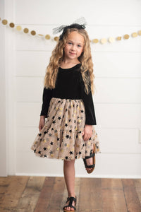 Gold Star Velvet Sparkle Tulle Dress