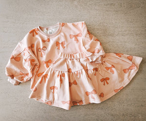 Pink Bow French Terry Skort Set