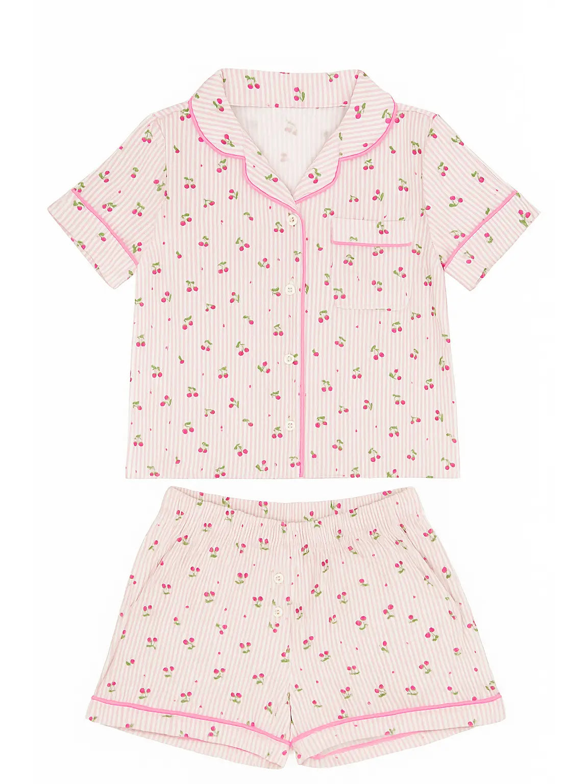 Cherry Stripes Jersey Short Sleeve Pj Set