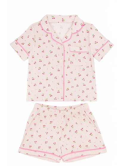Cherry Stripes Jersey Short Sleeve Pj Set