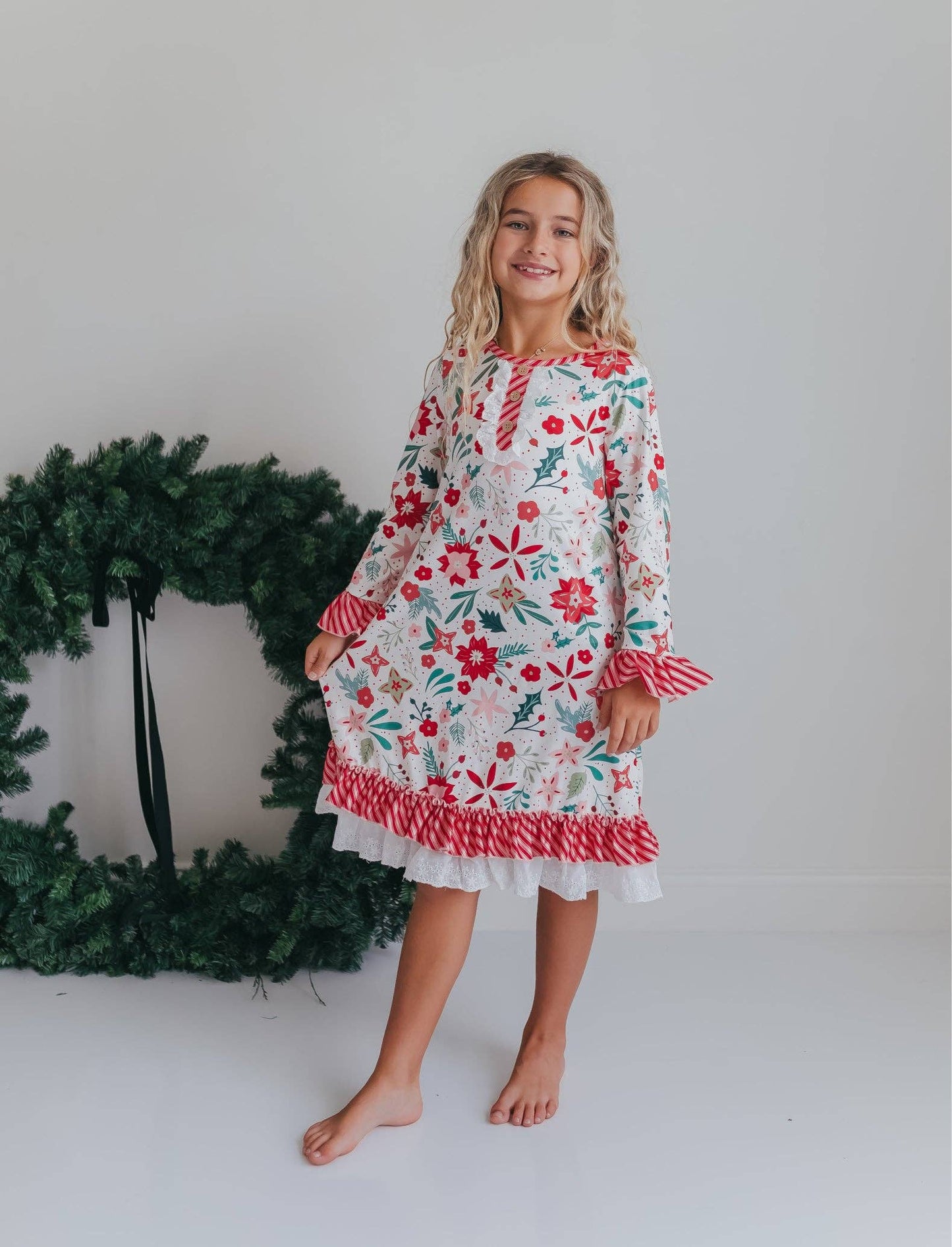 Girls-Poinsettia Ruffle Pajama