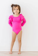 Load image into Gallery viewer, Hot Pink Flutter Sleeve Leotard
