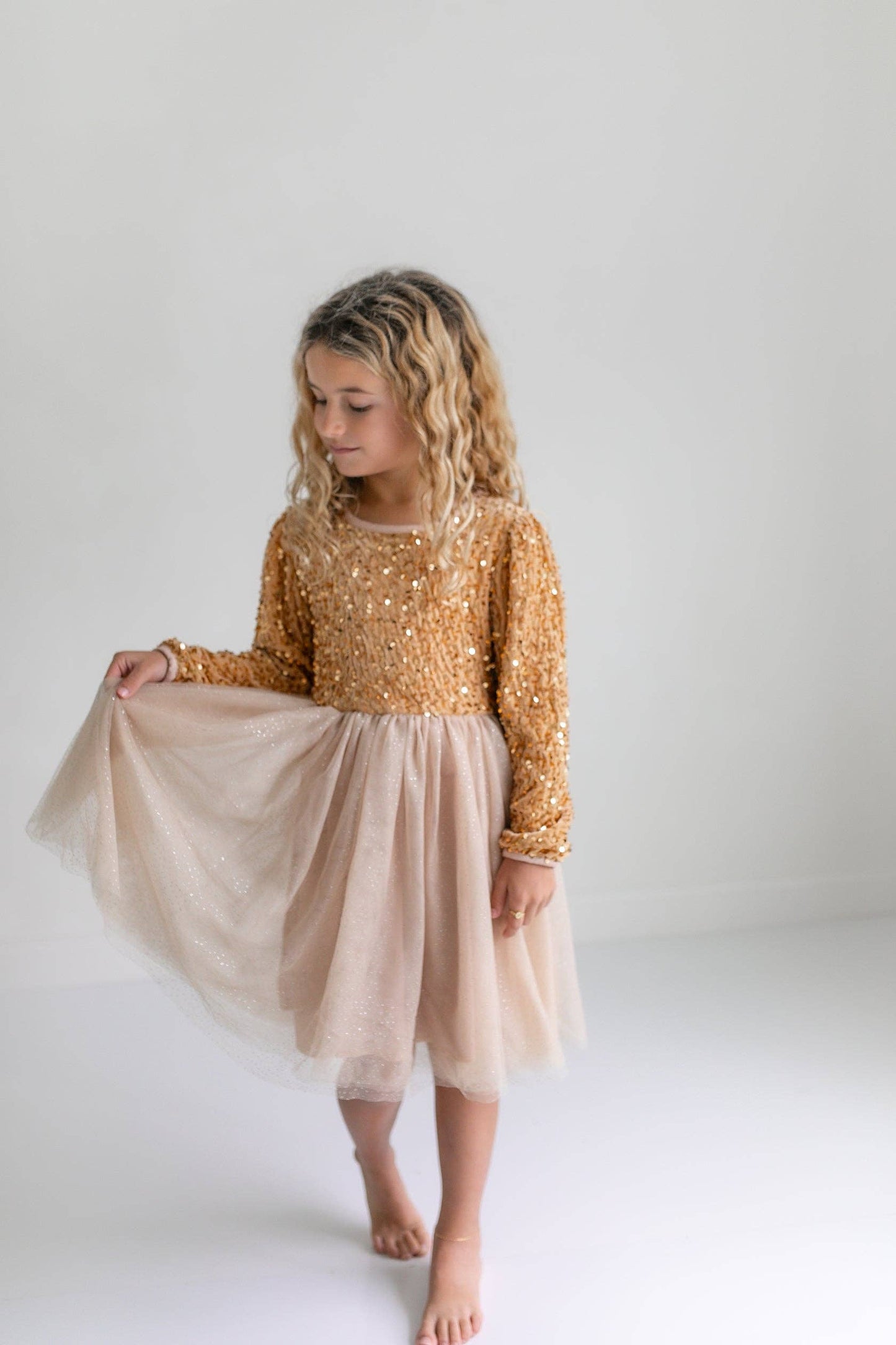 Sequin Champagne Fancy Tulle Dress