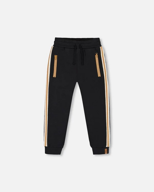 Side Rib Fleece Pants-Black
