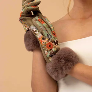 70's Floral Glove-Olive/Rust