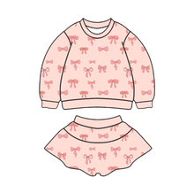 Load image into Gallery viewer, Pink Bow French Terry Skort Set
