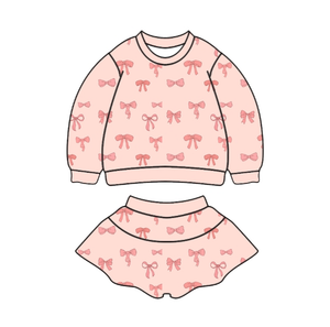 Pink Bow French Terry Skort Set