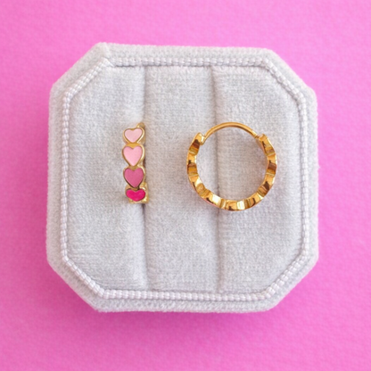 Pink Heart Chunky Huggie Hoops