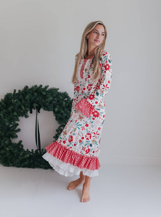 Mama Poinsettia Ruffle Pajama