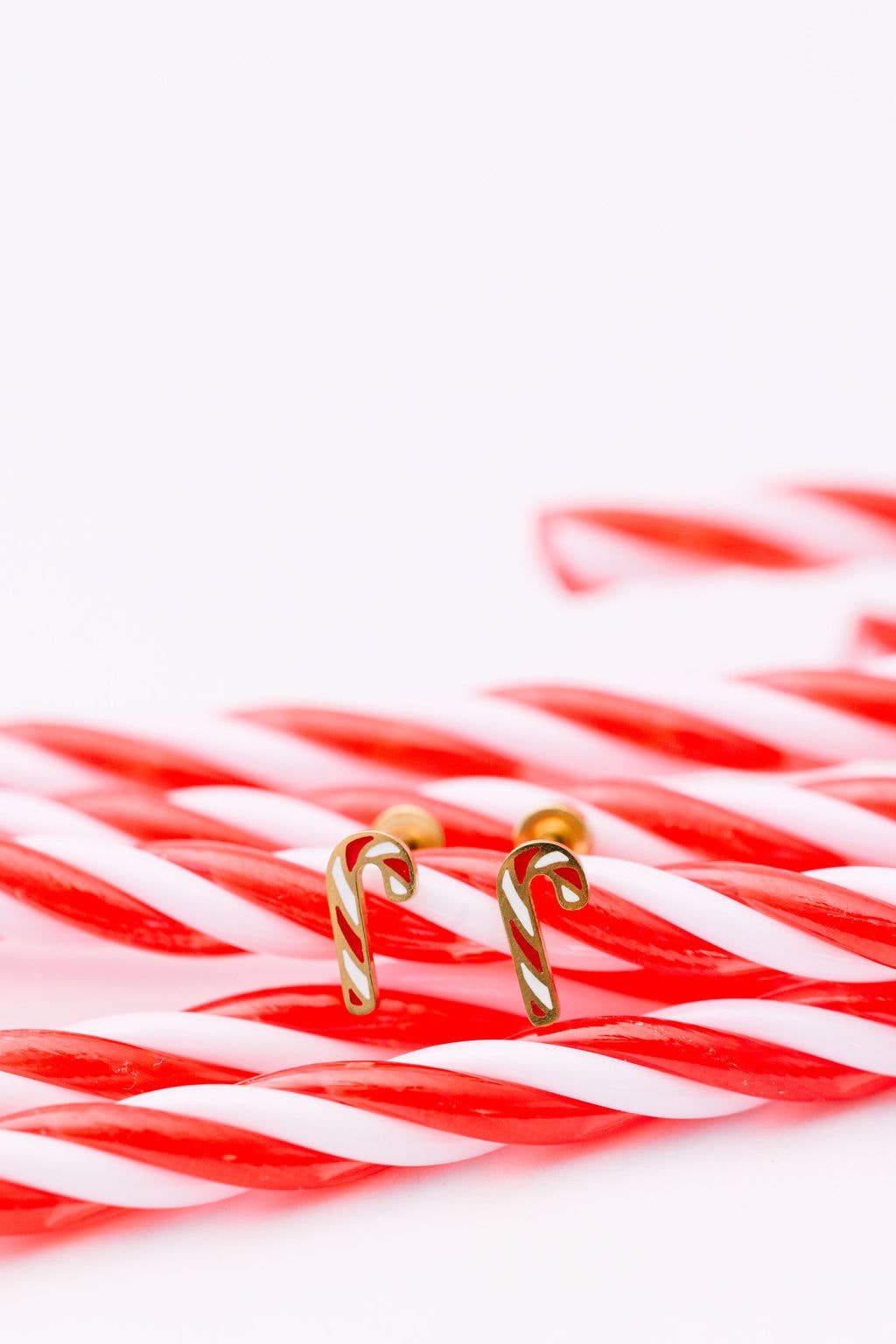 Desert Peach - Gold Candy Cane Stud Earrings