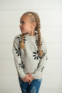 Gray Flower Crew Neck Sweater