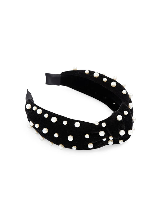 VELVET/PEARLS KNOTTED HEADBAND