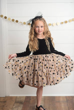 Load image into Gallery viewer, Gold Star Velvet Sparkle Tulle Dress
