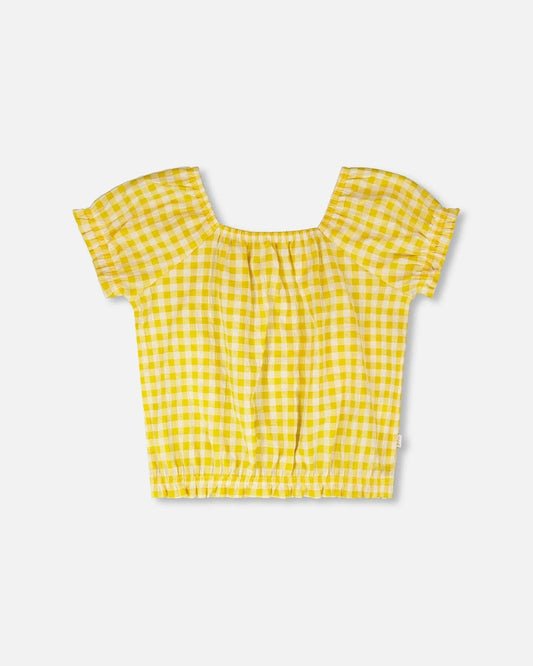 Yellow Gingham Peasant Top
