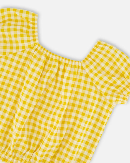 Yellow Gingham Peasant Top