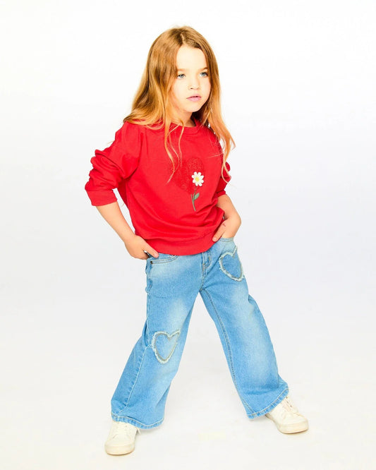 Wide Leg Frayed Heart Jeans