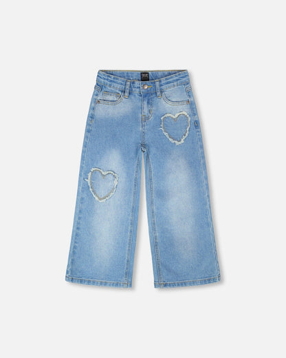 Wide Leg Frayed Heart Jeans