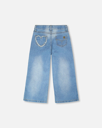 Wide Leg Frayed Heart Jeans