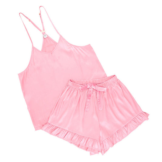 Cami+Velvet Ruffled Short-Pink