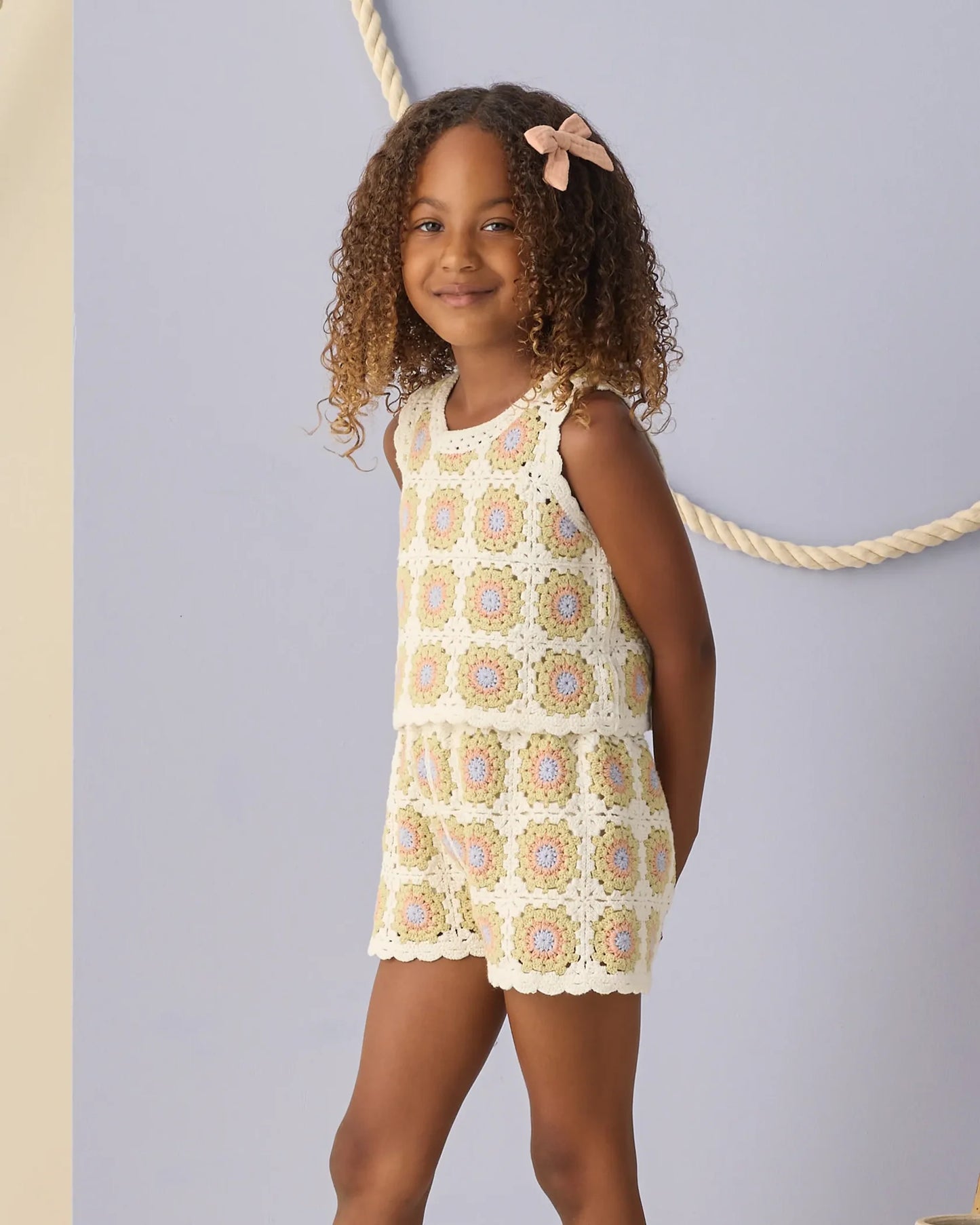 Citron Daisy Check Crochet Short Set